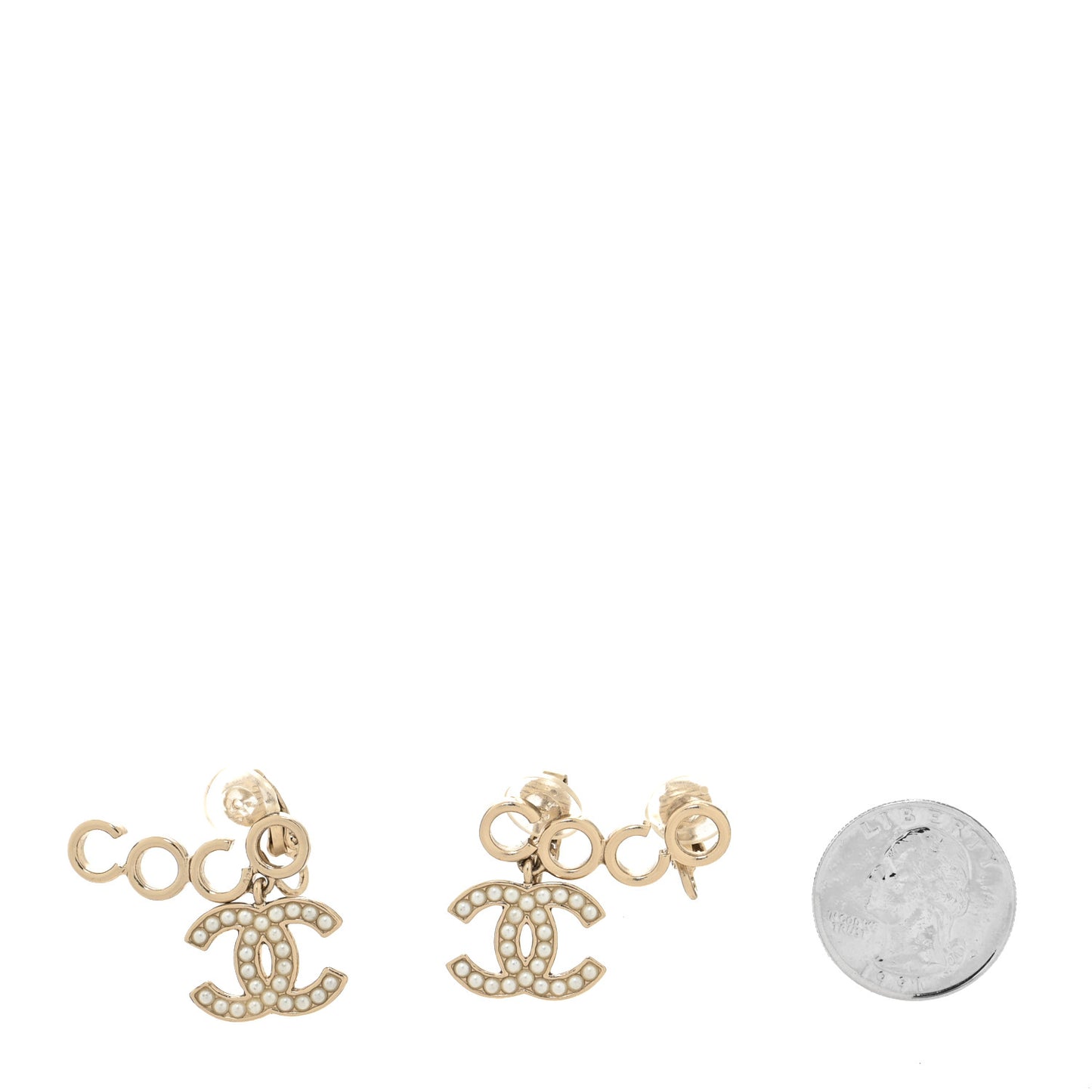 Metal Pearl CC Coco Climber Clip On Earrings Gold