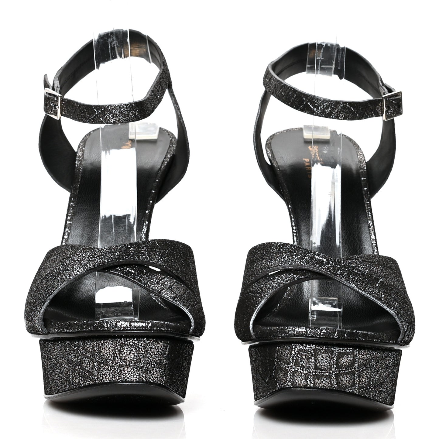 Metallic Calfskin Crocodile Embossed Tribute 105 Platform Sandals 41 Anthracite