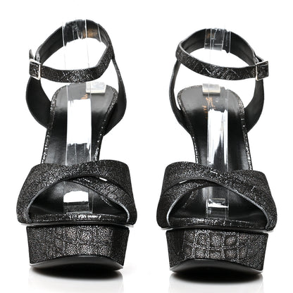Saint Laurent Metallic Calfskin Crocodile Embossed Tribute 105 Platform Sandals 41 Anthracite 2 of 8