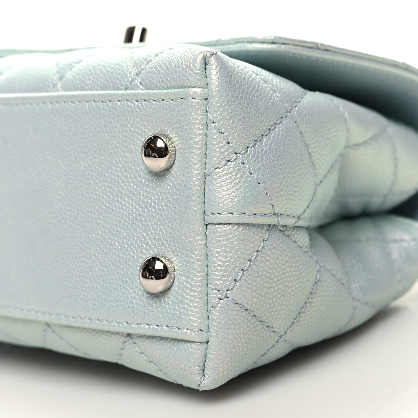 Iridescent Caviar Quilted Extra Mini Coco Handle Flap Light Blue