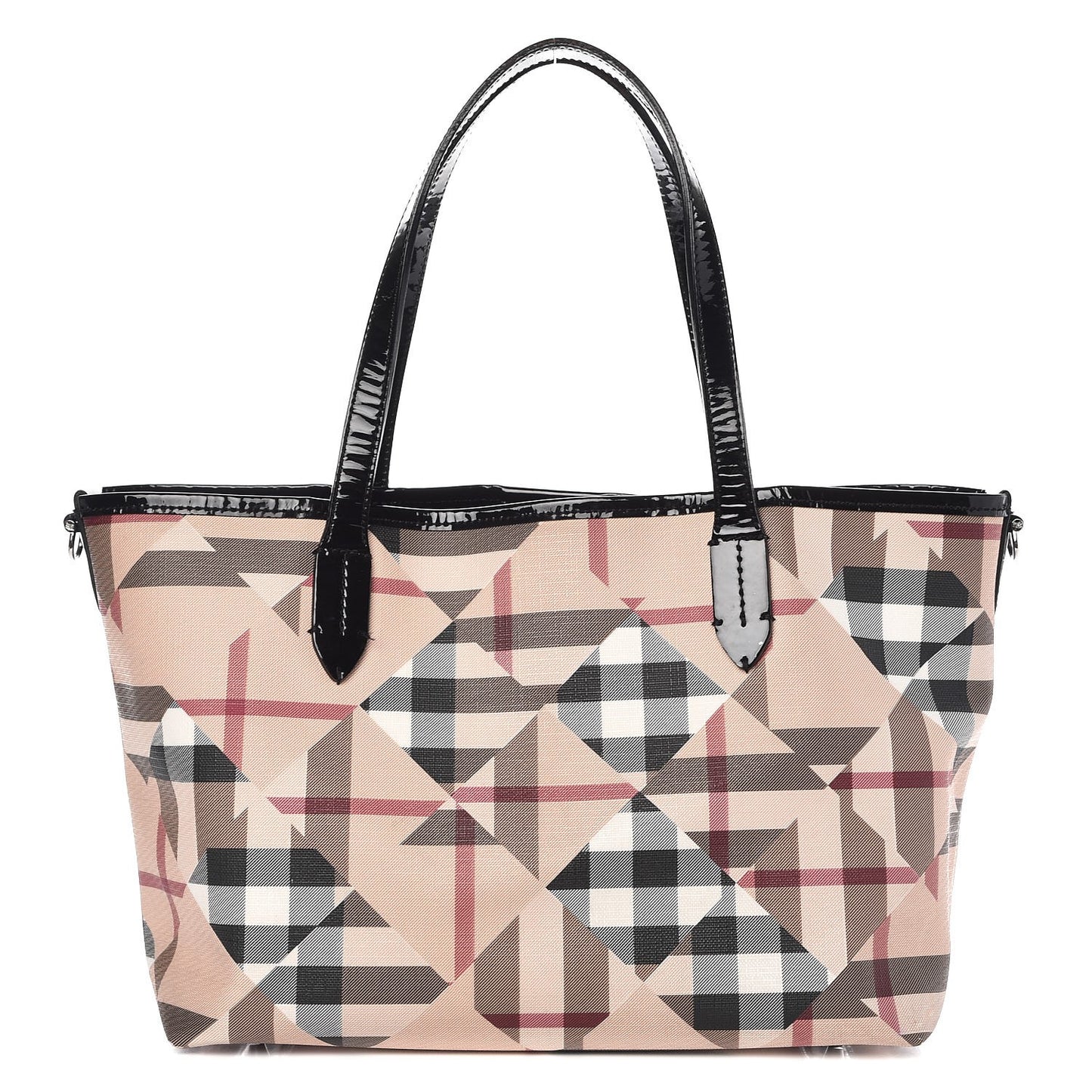 Patent Trim Patchwork Check Small Tote Black