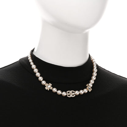 Chanel Pearl Crystal CC Short Charm Necklace Gold 2 of 6