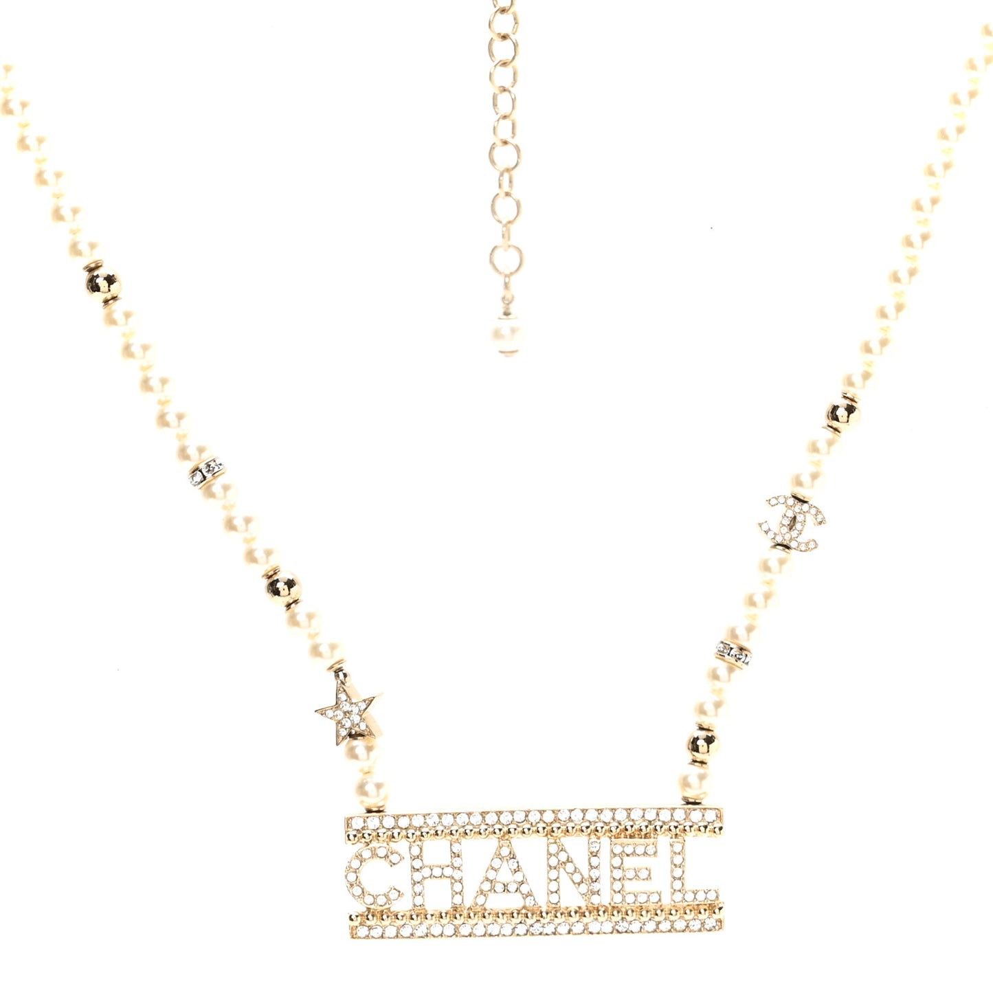 Crystal Pearl Star Logo Necklace Gold