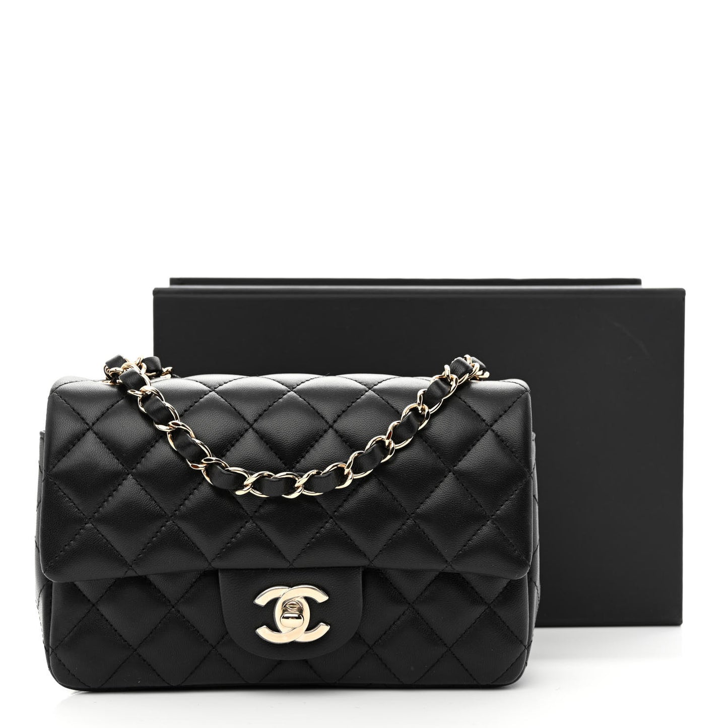 Lambskin Quilted Mini Rectangular Flap Black