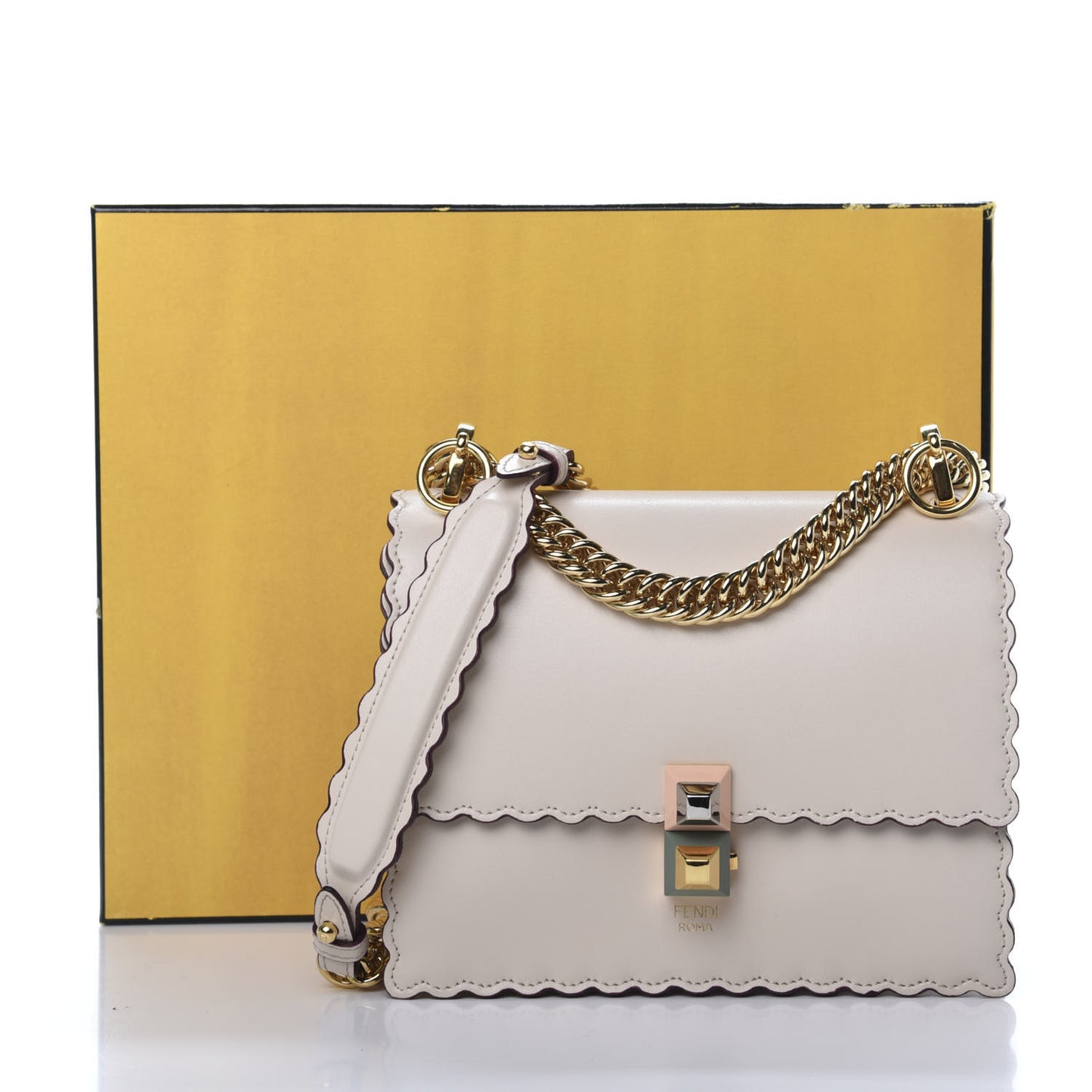 Vitello Liberty Scalloped Studded Small Kan I Shoulder Bag Camelia