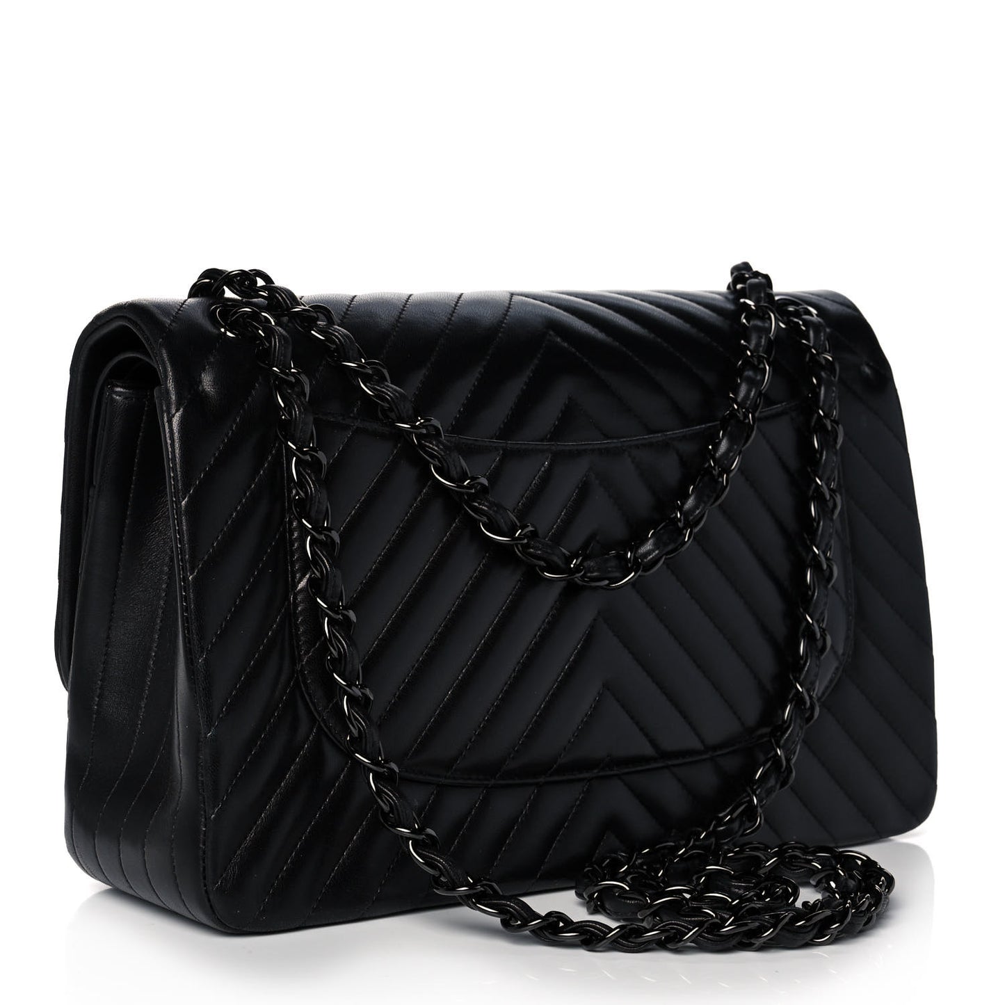 Lambskin Chevron Quilted Jumbo Double Flap So Black