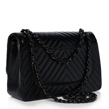 Chanel Lambskin Chevron Quilted Jumbo Double Flap So Black 3 of 14