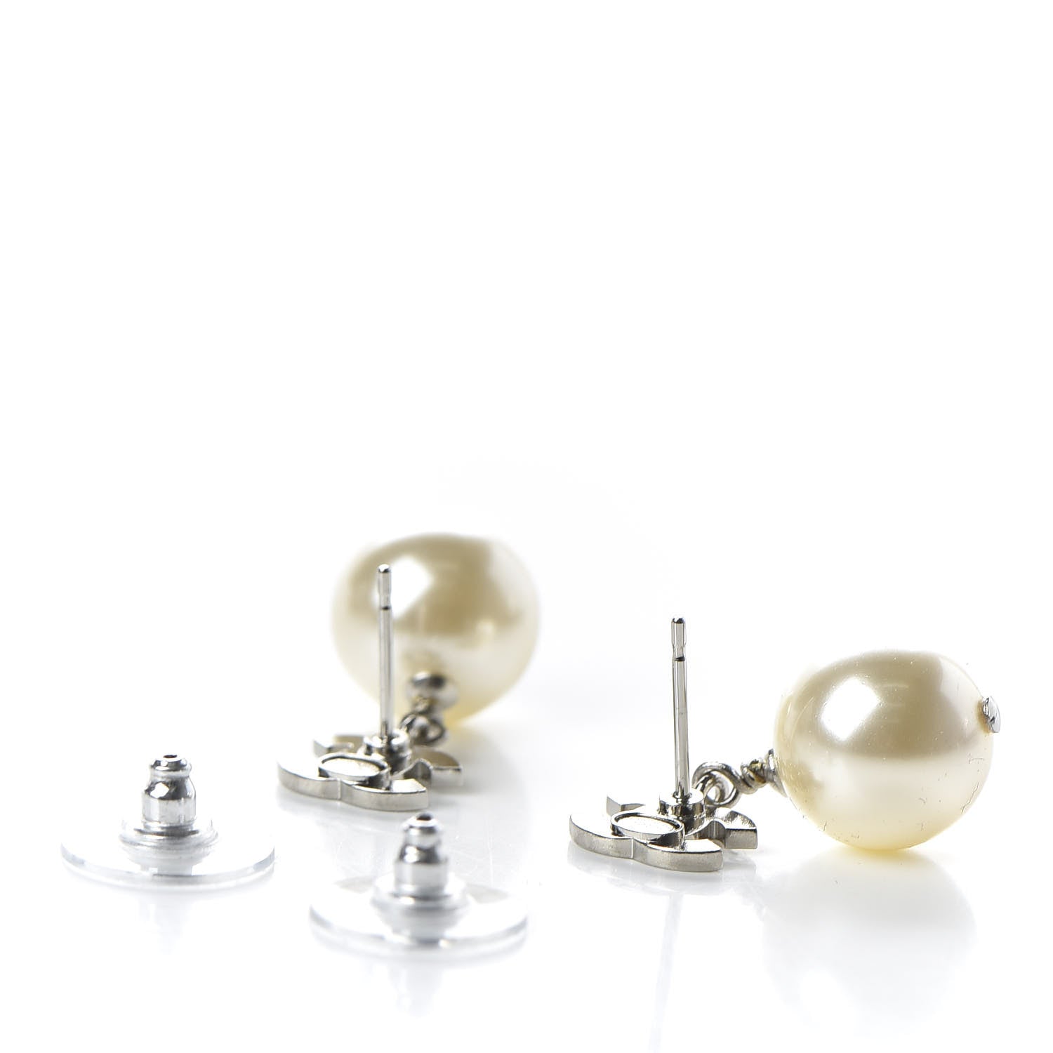 Chanel Crystal Pearl CC Drop Earrings Silver 3 of 5