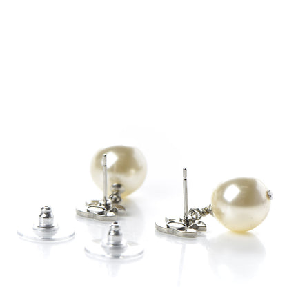 Chanel Crystal Pearl CC Drop Earrings Silver 3 of 5