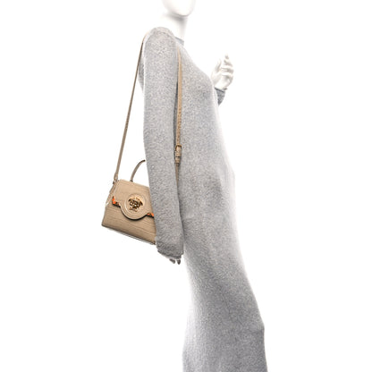 Versace Calfskin Crocodile Embossed Small La Medusa Top Handle Bag Beige 2 of 9