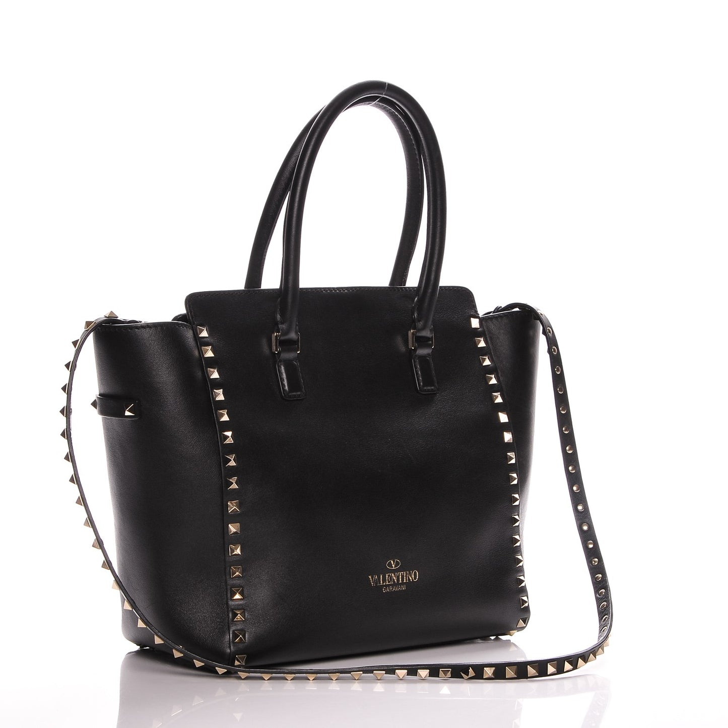 Vitello Rockstud Double Handle Tote Black