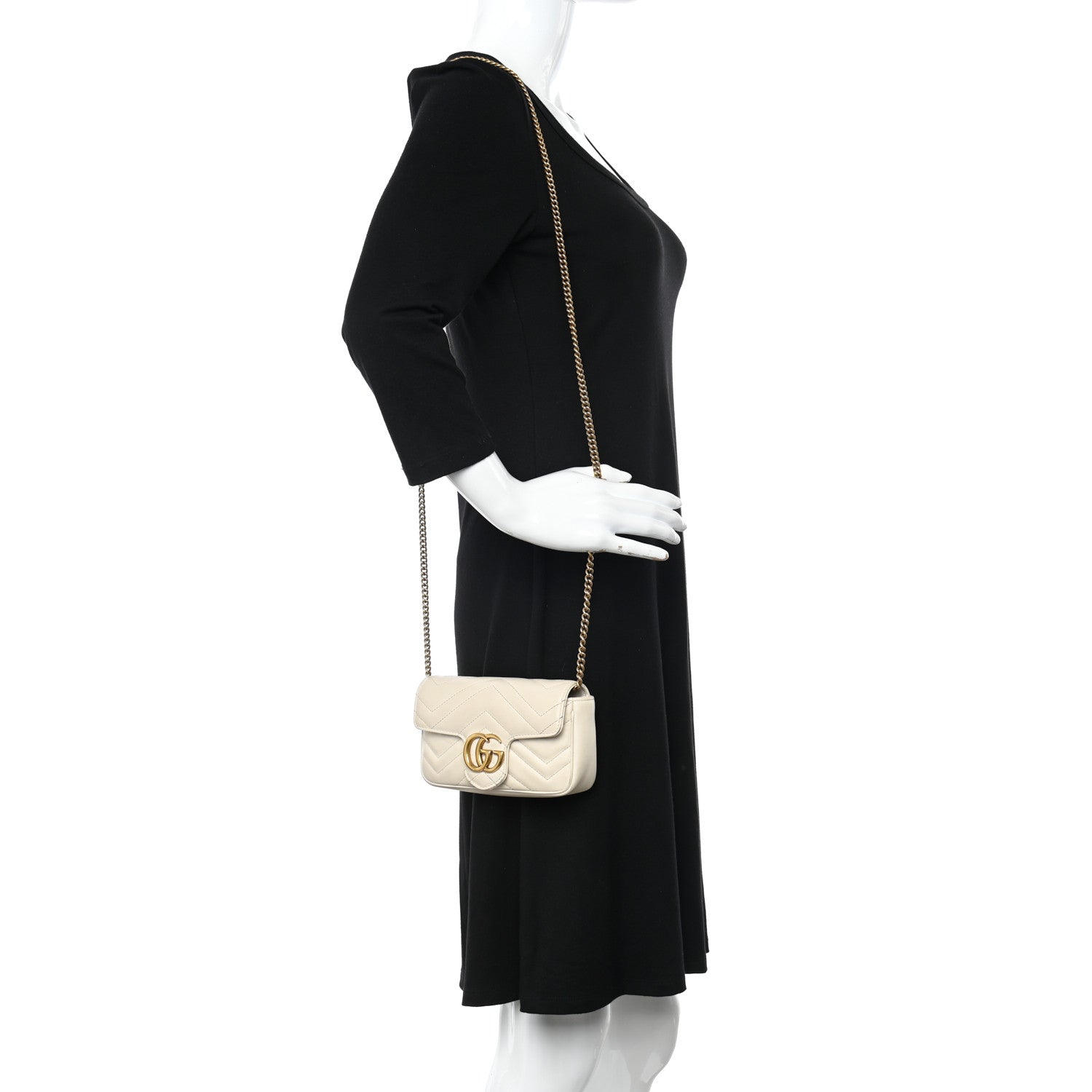 Gucci Calfskin Matelasse Super Mini GG Marmont Shoulder Bag White 2 of 23