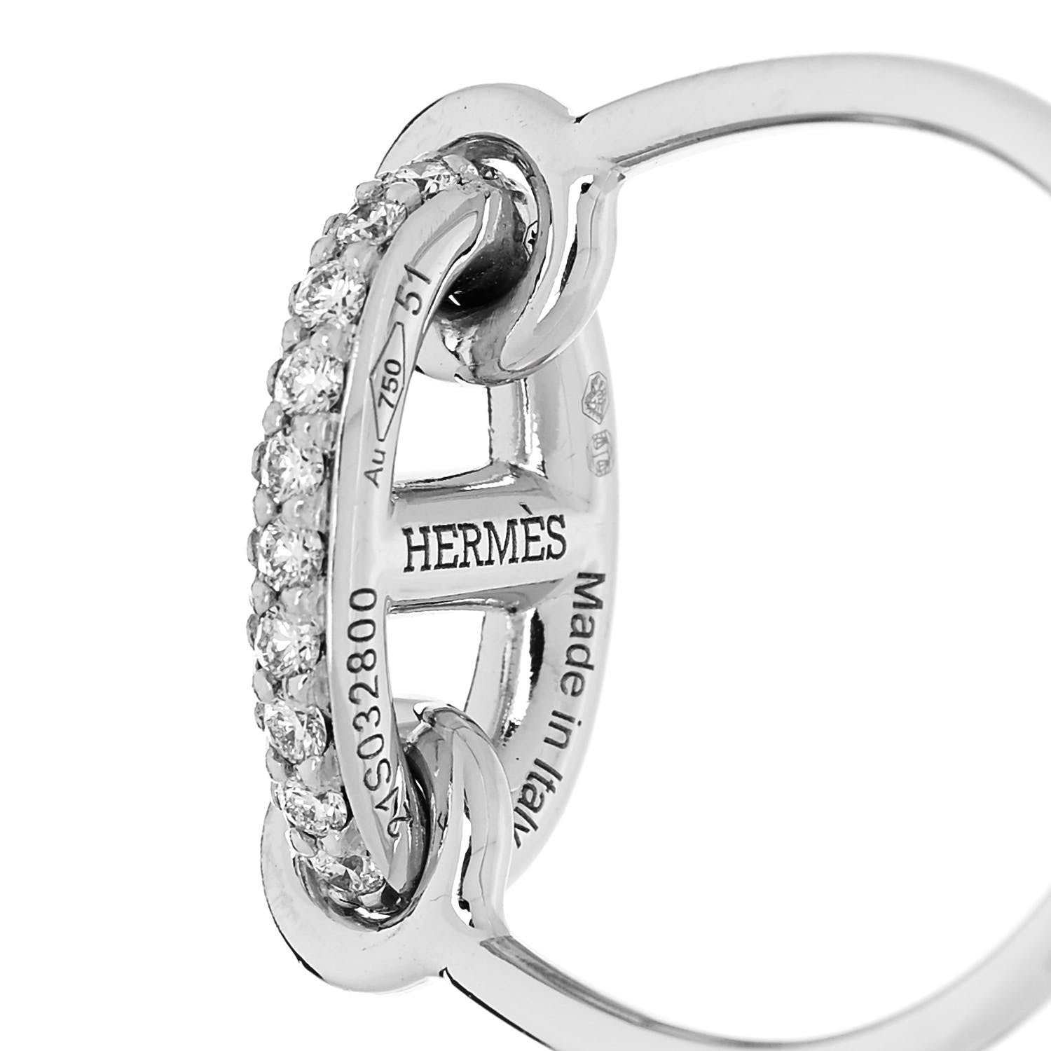 Hermes 18K White Gold Diamond New Farandole Ring 51 5.75 5 of 6