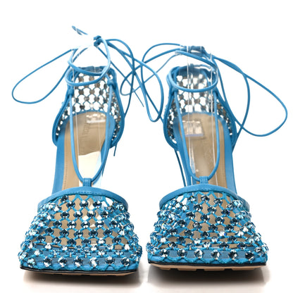 Bottega Veneta Mesh Nappa Crystal Embellished Sparkle Stretch Ankle Tie 90mm Sandals 38 Pool 2 of 8