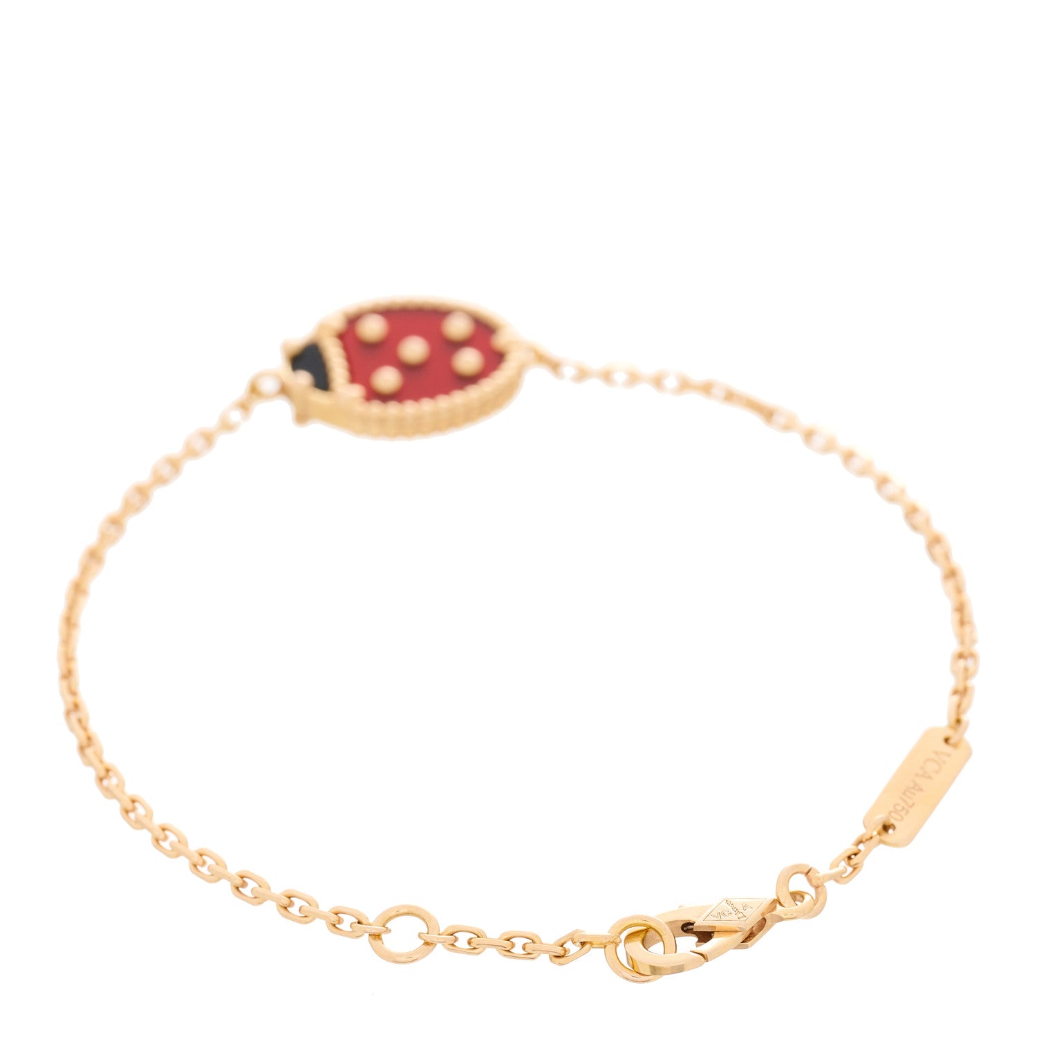 Van Cleef & Arpels 18K Rose Gold Carnelian Onyx Lucky Spring Closed Wing Ladybug Bracelet 2 of 4