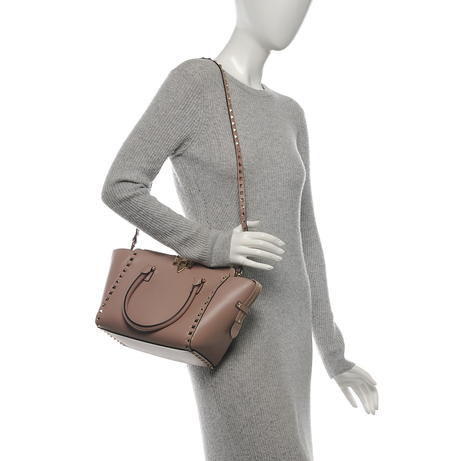 Valentino Garavani Vitello Small Rockstud Double Handle Tote Poudre 2 of 7