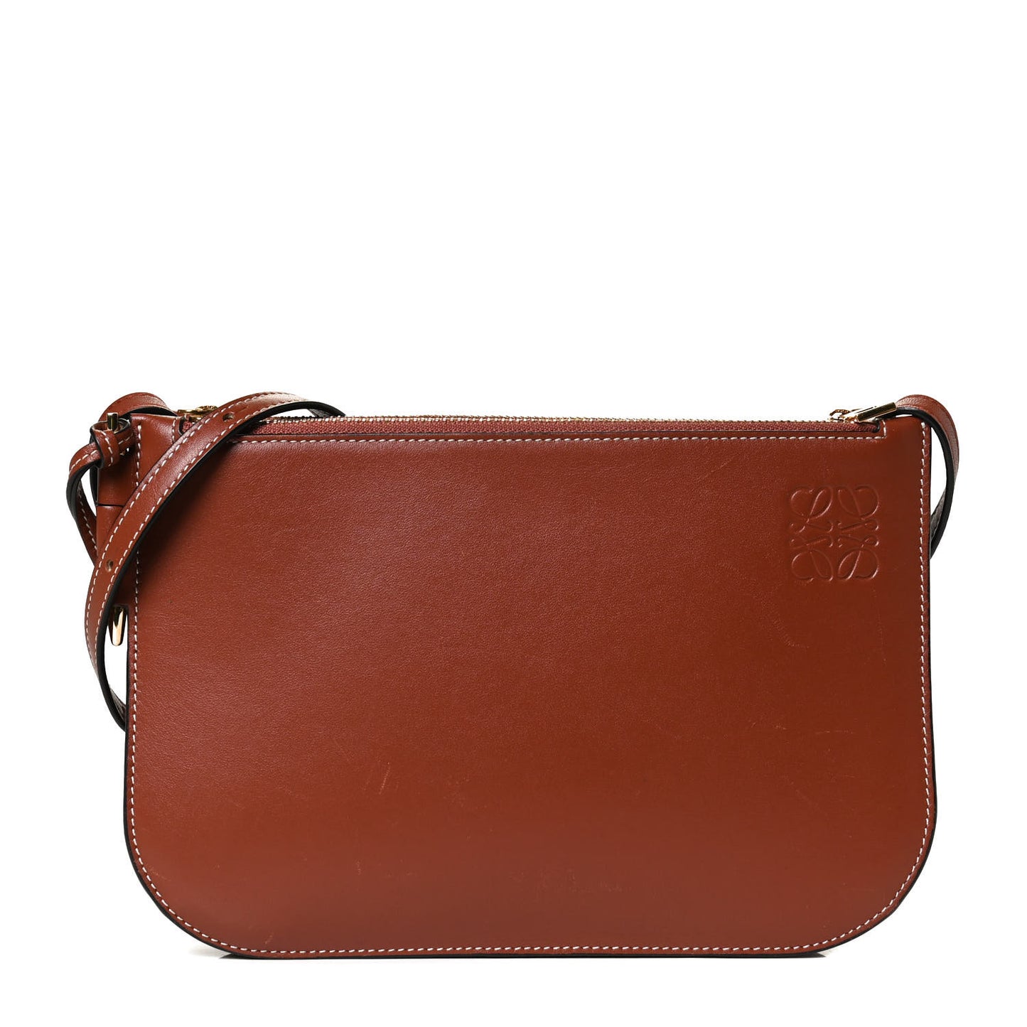 Calfskin Gate Double Zip Pouch Crossbody Brick