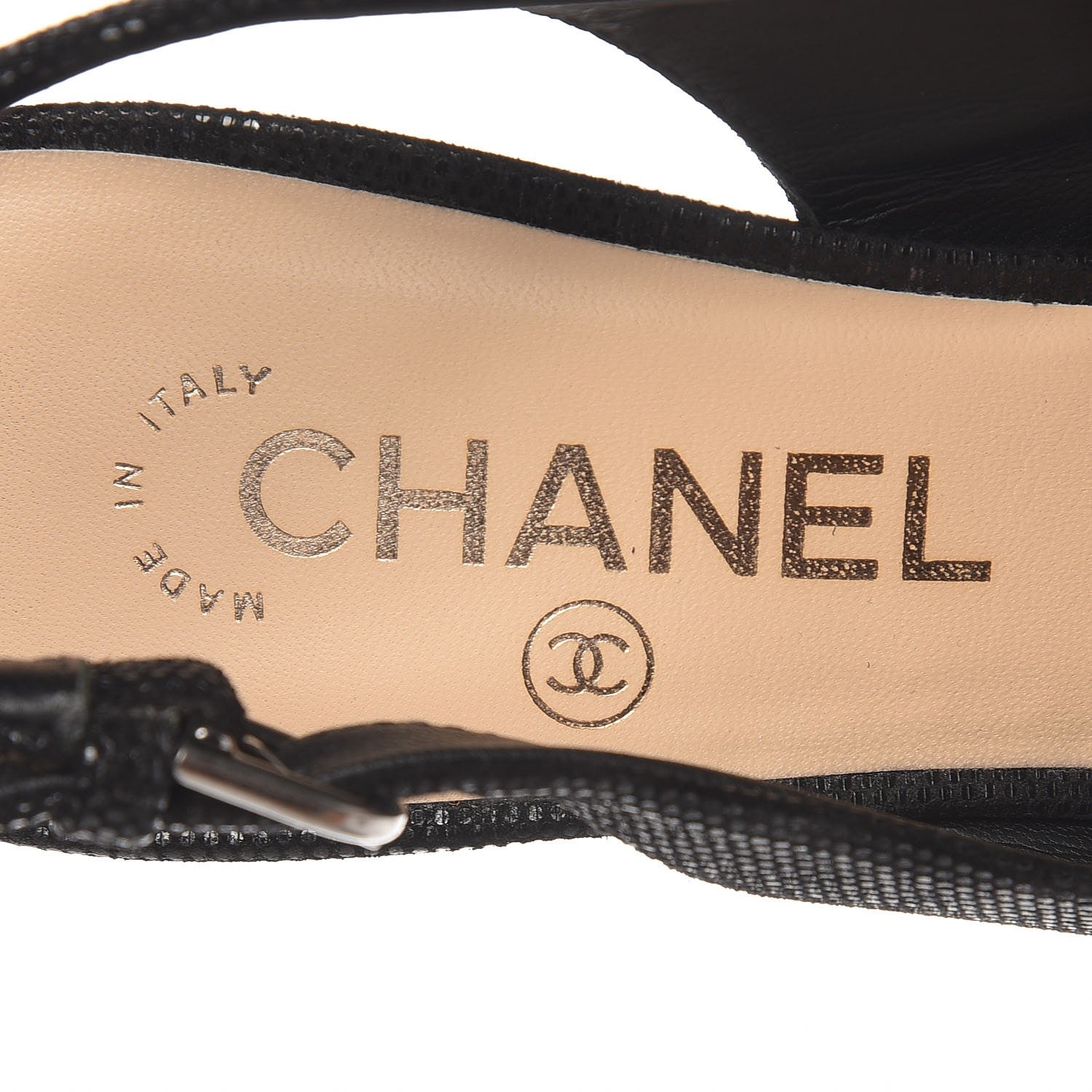 Chanel Shimmer Fabric Peep Toe Slingback Pumps 37.5 Black 11 of 13
