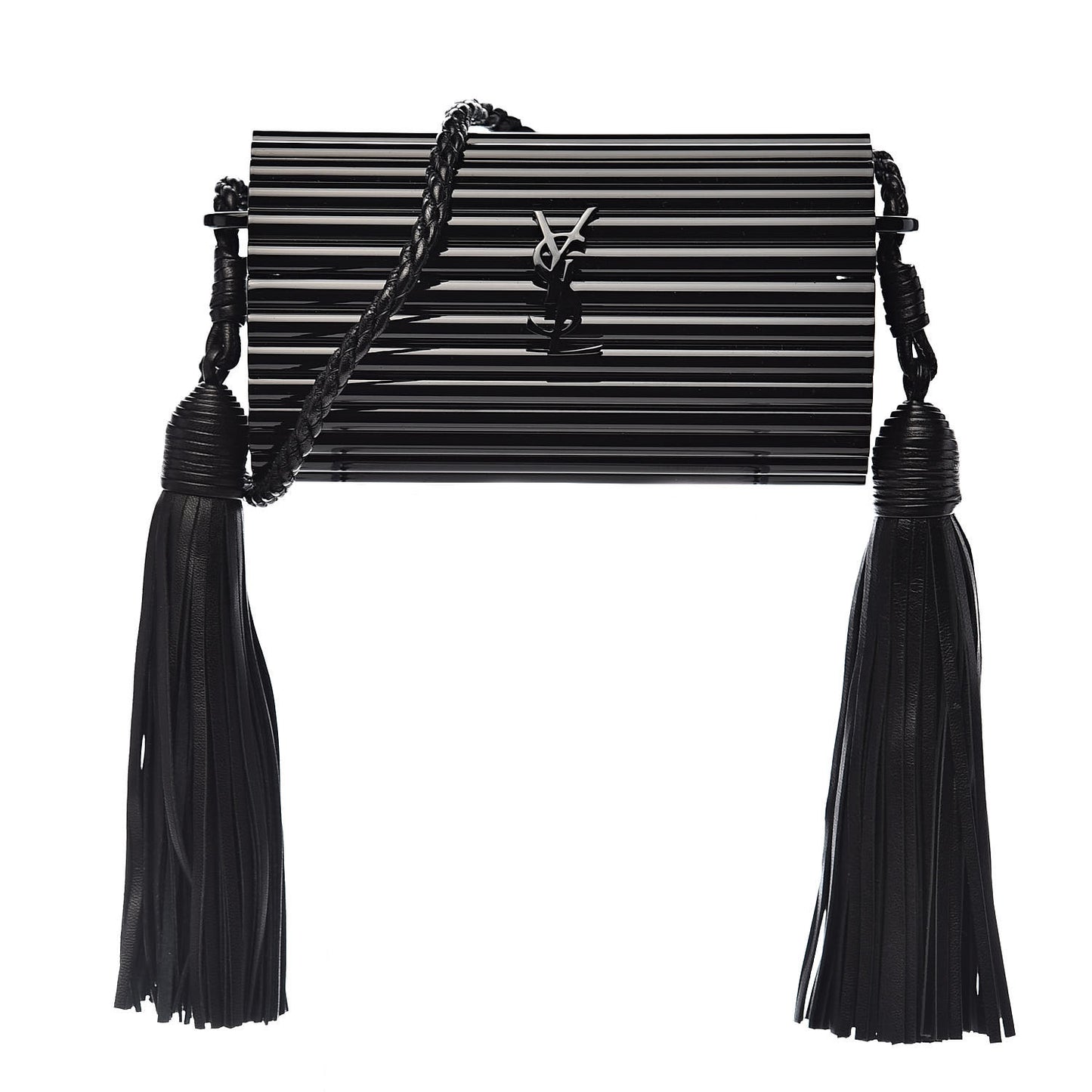 Ribbed Plexiglass Lambskin Fringe Monogram Opium Box Bag Black