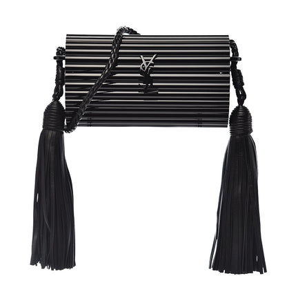 Saint Laurent Ribbed Plexiglass Lambskin Fringe Monogram Opium Box Bag Black 1 of 9