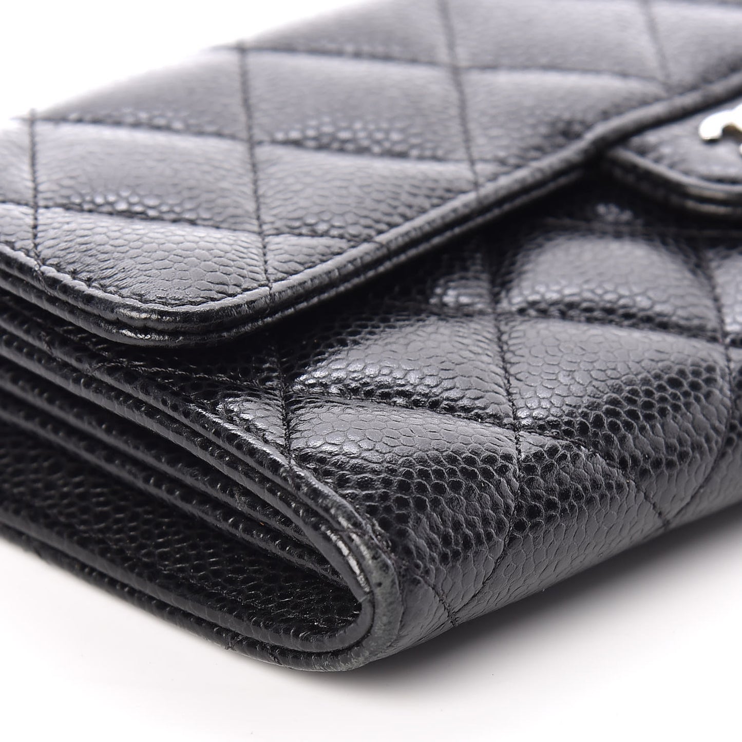 Caviar Quilted Large Gusset Flap Wallet Black