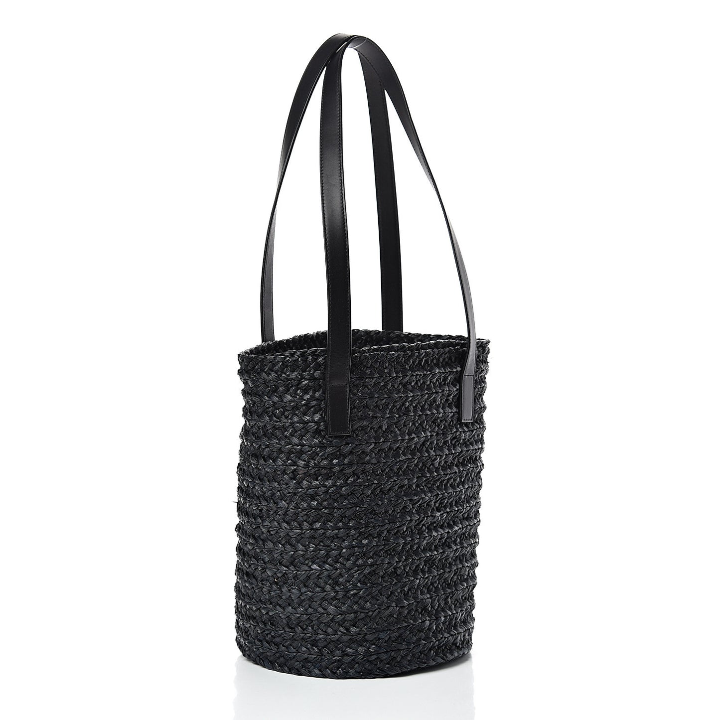 Raffia Calfskin Small Panier Tote Black