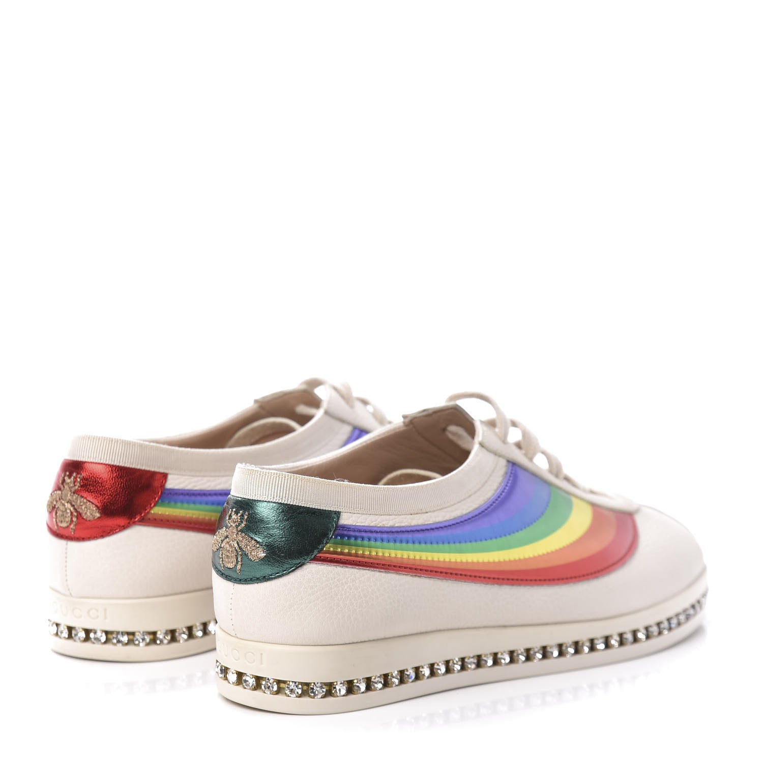 Gucci Calfskin Crystal Rainbow Womens Falacer Sneakers 36 White 4 of 11