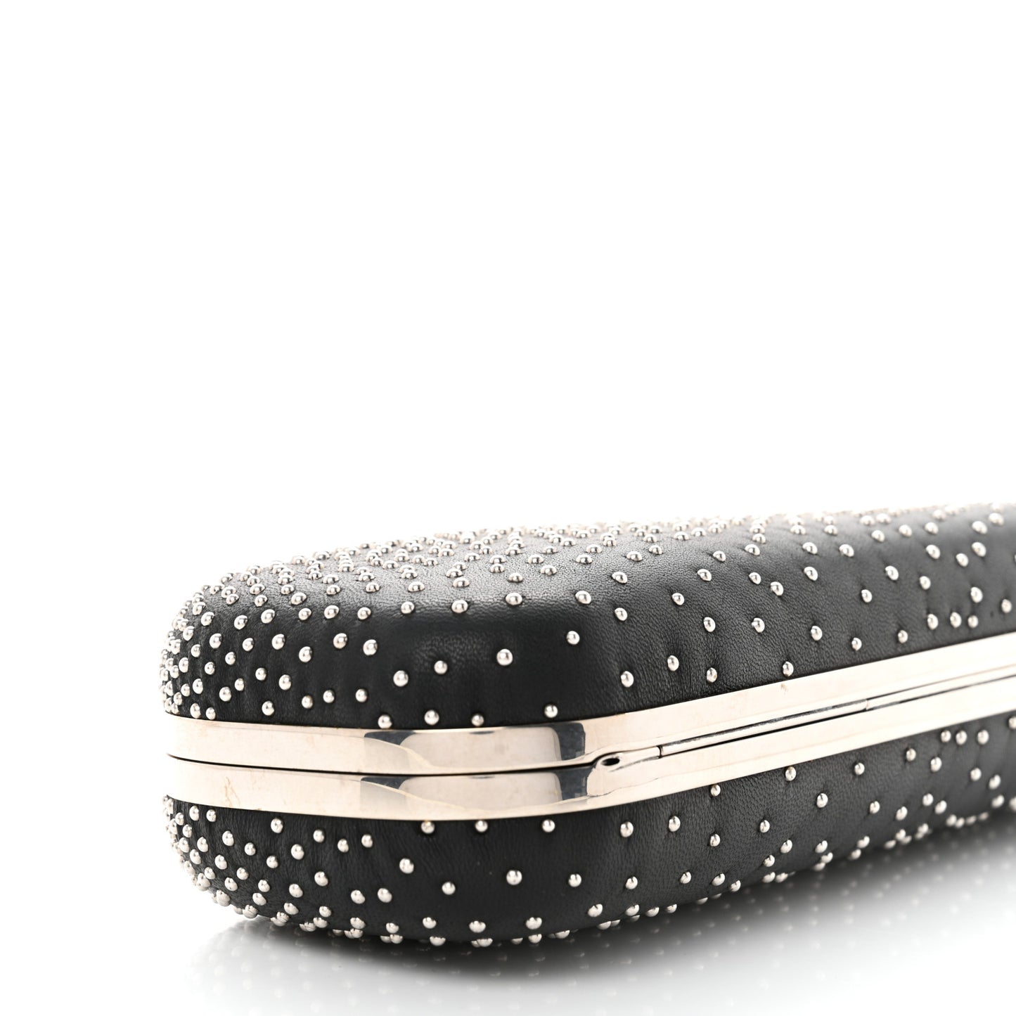 Nappa Studded Skull Knuckle Box Clutch Black