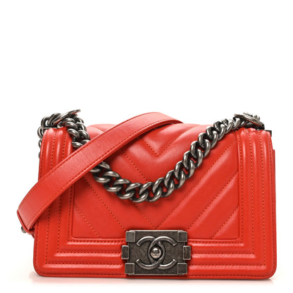 Chanel Lambskin Chevron Quilted Small Boy Flap Orange 1 of 10
