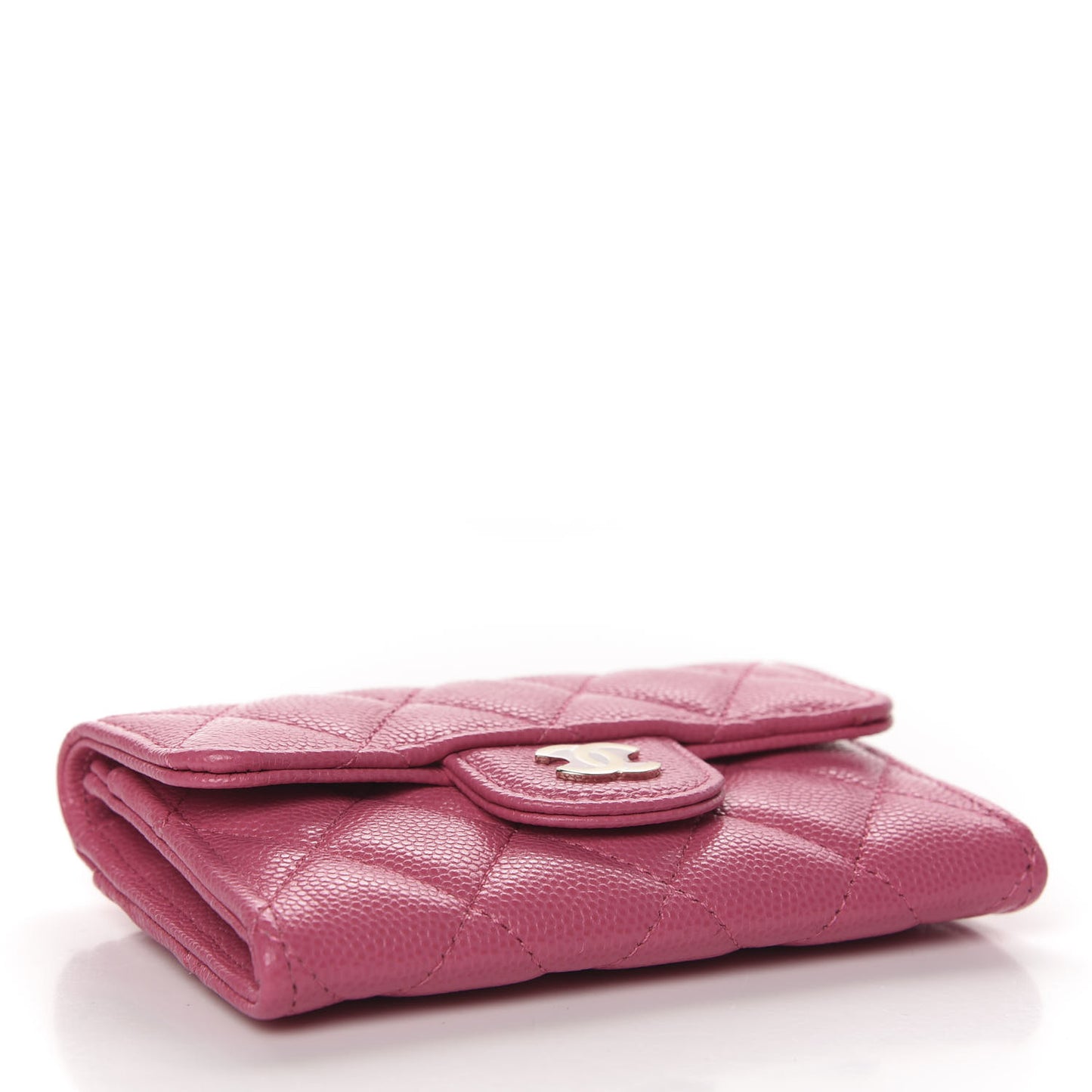 Caviar Quilted Flap Card Holder Wallet Pink