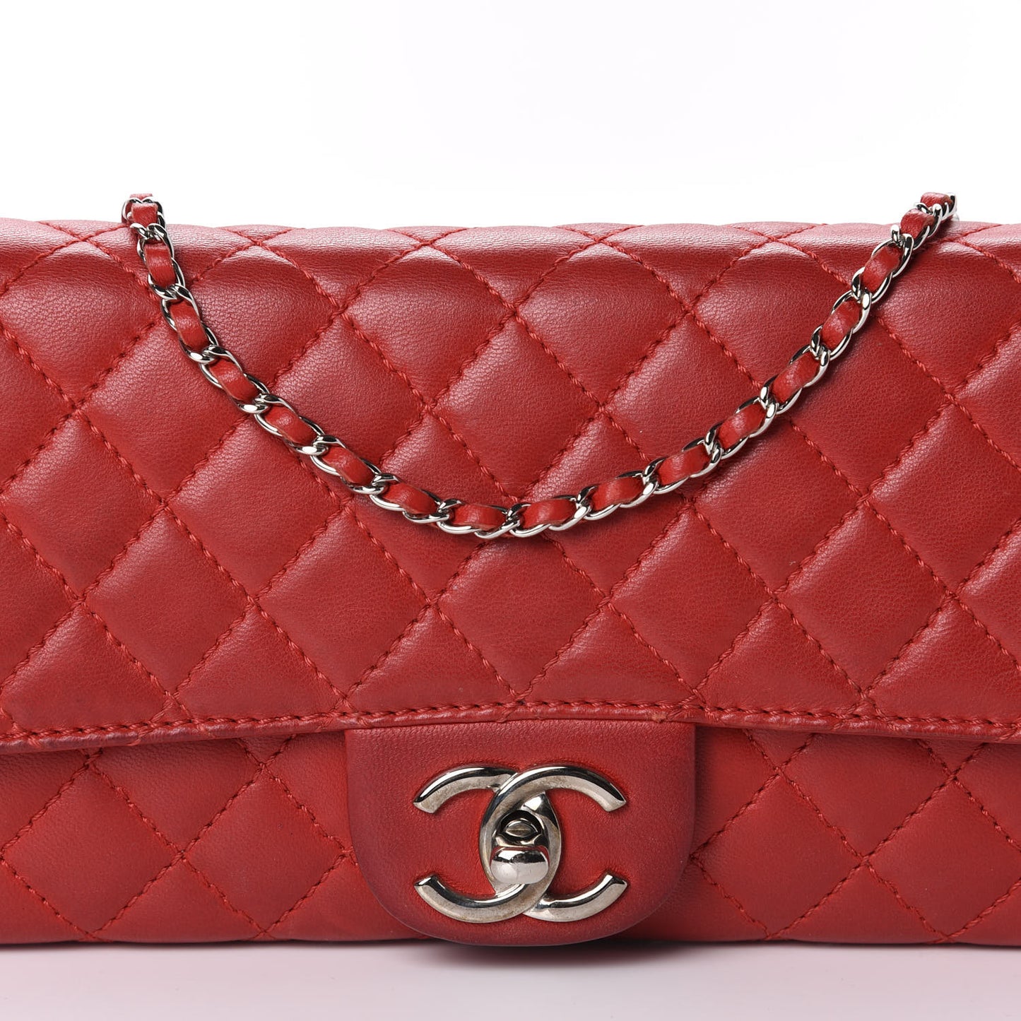 Lambskin Quilted Chain Clutch Flap Red