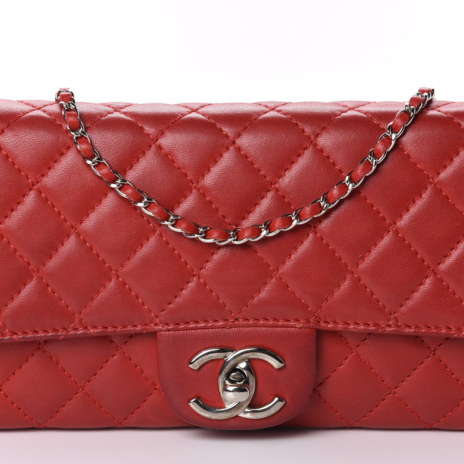 Chanel Lambskin Quilted Chain Clutch Flap Red 15 of 17