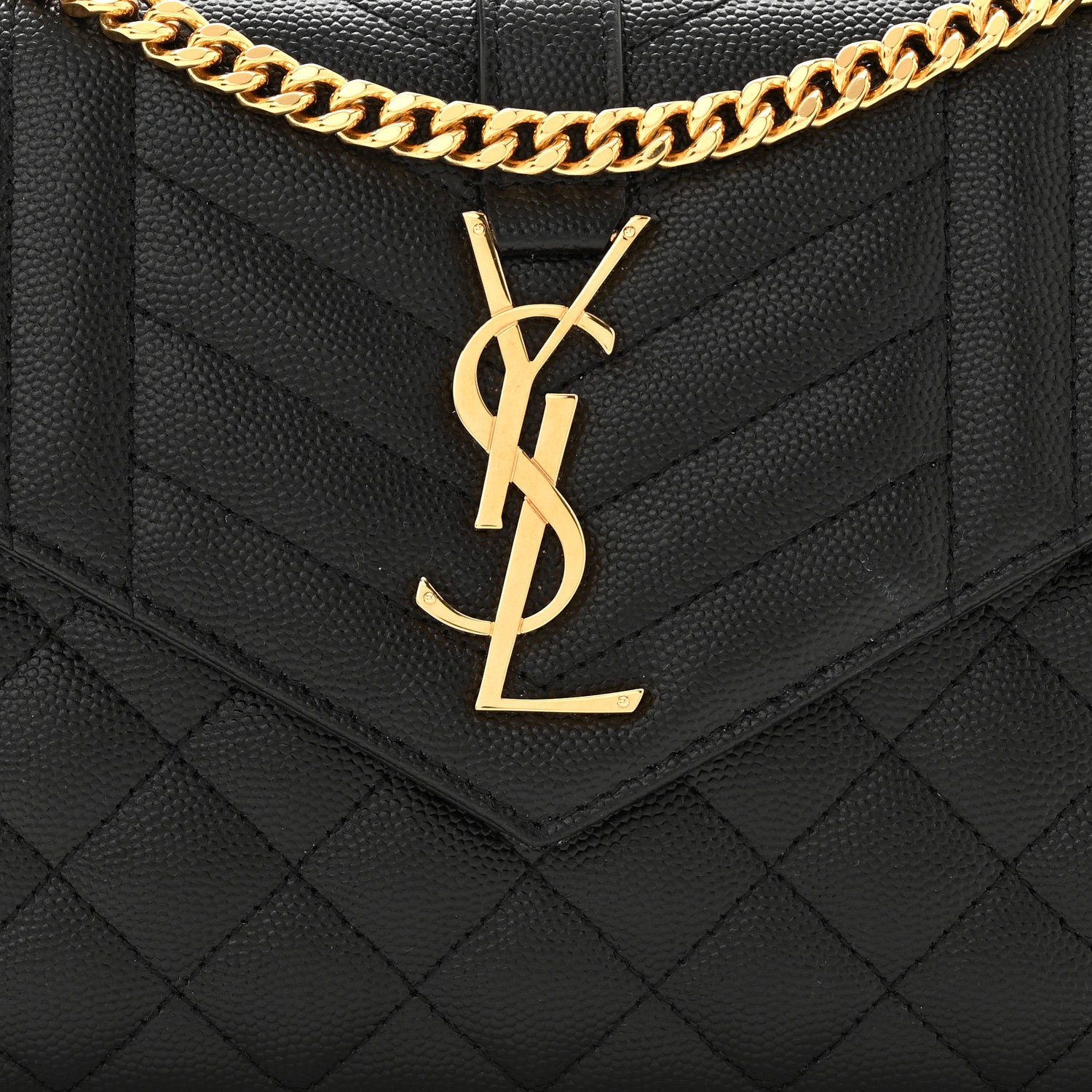 Saint Laurent Grain De Poudre Mixed Matelasse Triquilt Monogram Chain Wallet Black 7 of 10