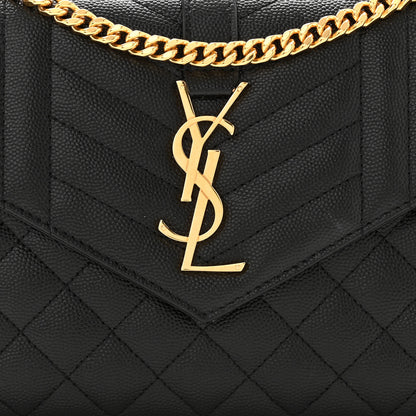 Saint Laurent Grain De Poudre Mixed Matelasse Triquilt Monogram Chain Wallet Black 7 of 10