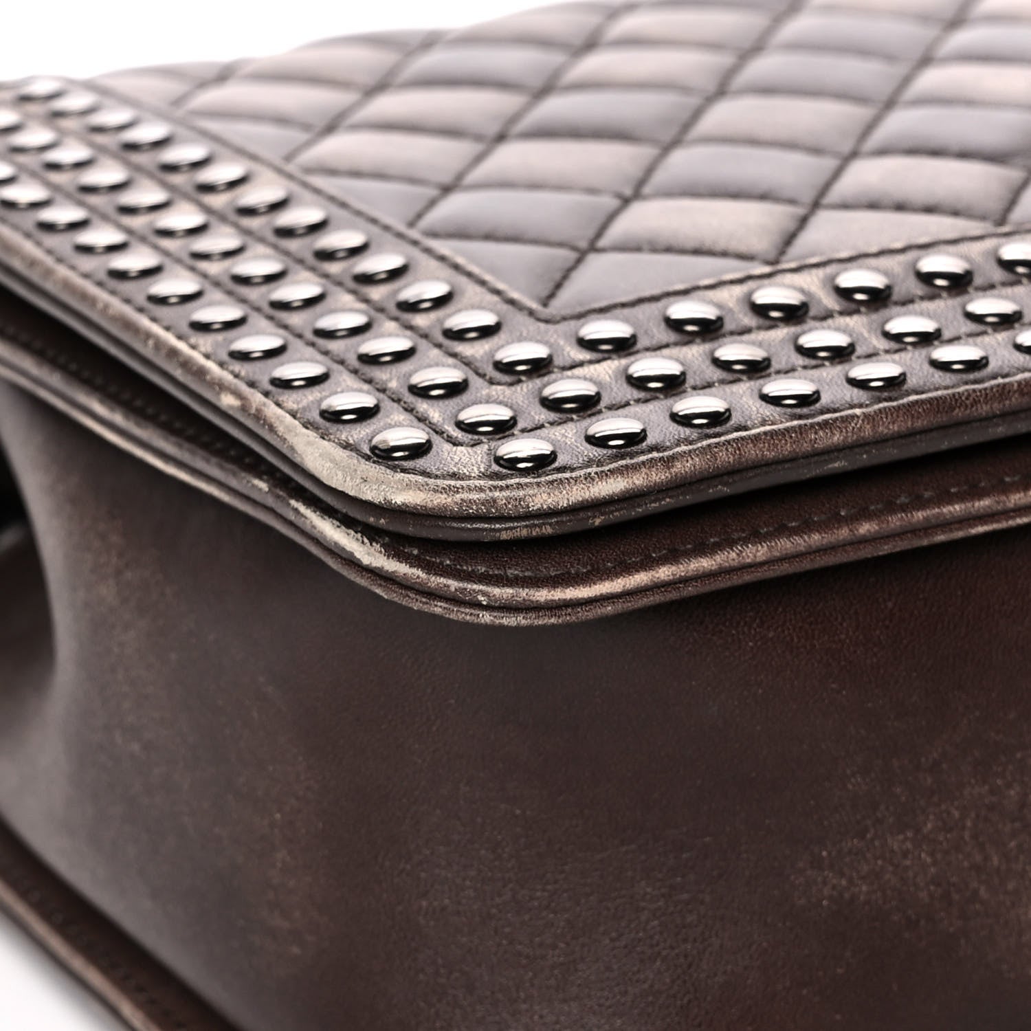 Chanel Faded Calfskin Quilted Large Studded Boy Flap Brown Beige 9 of 16