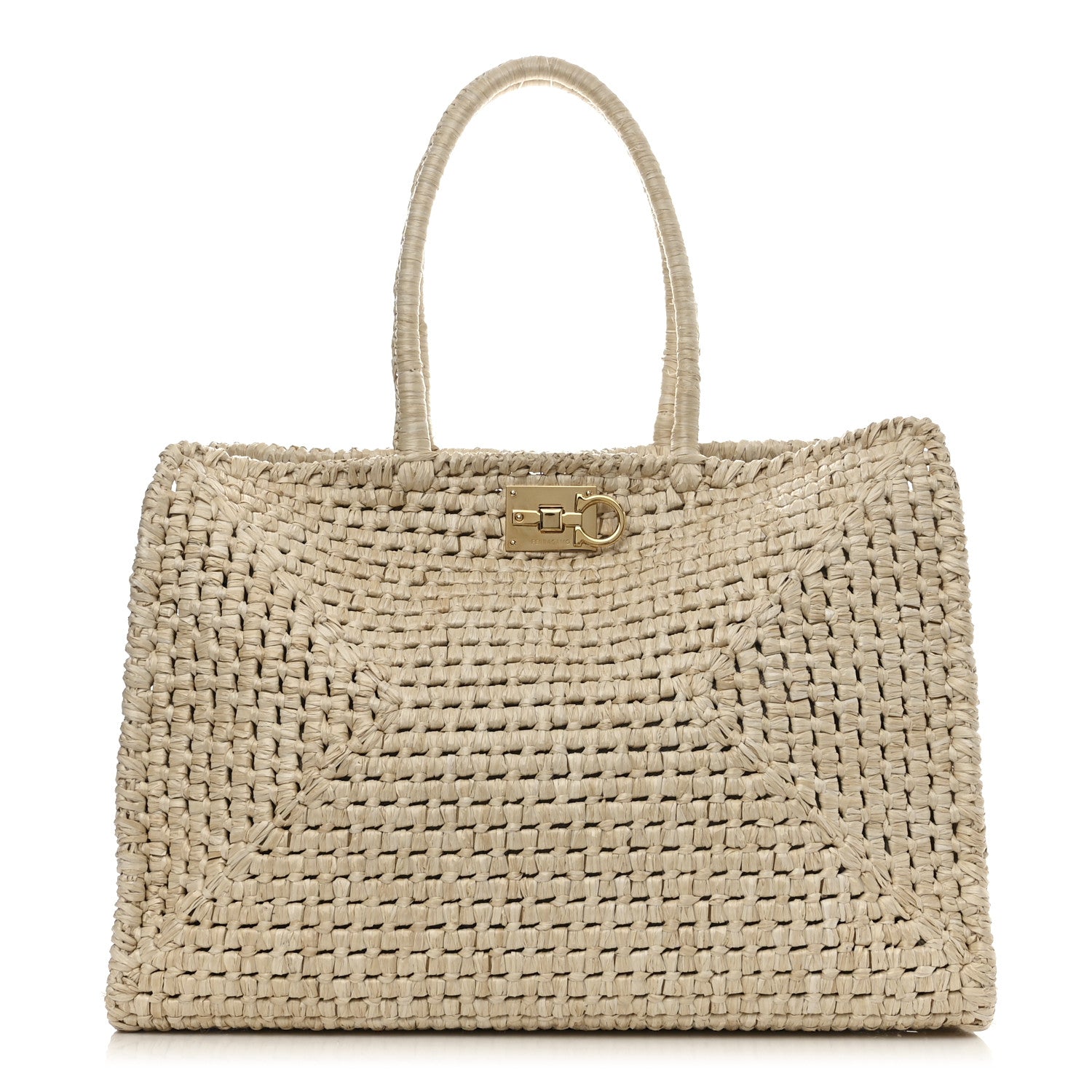 Salvatore Ferragamo Raffia XL Studio Box Tote Natural 1 of 11