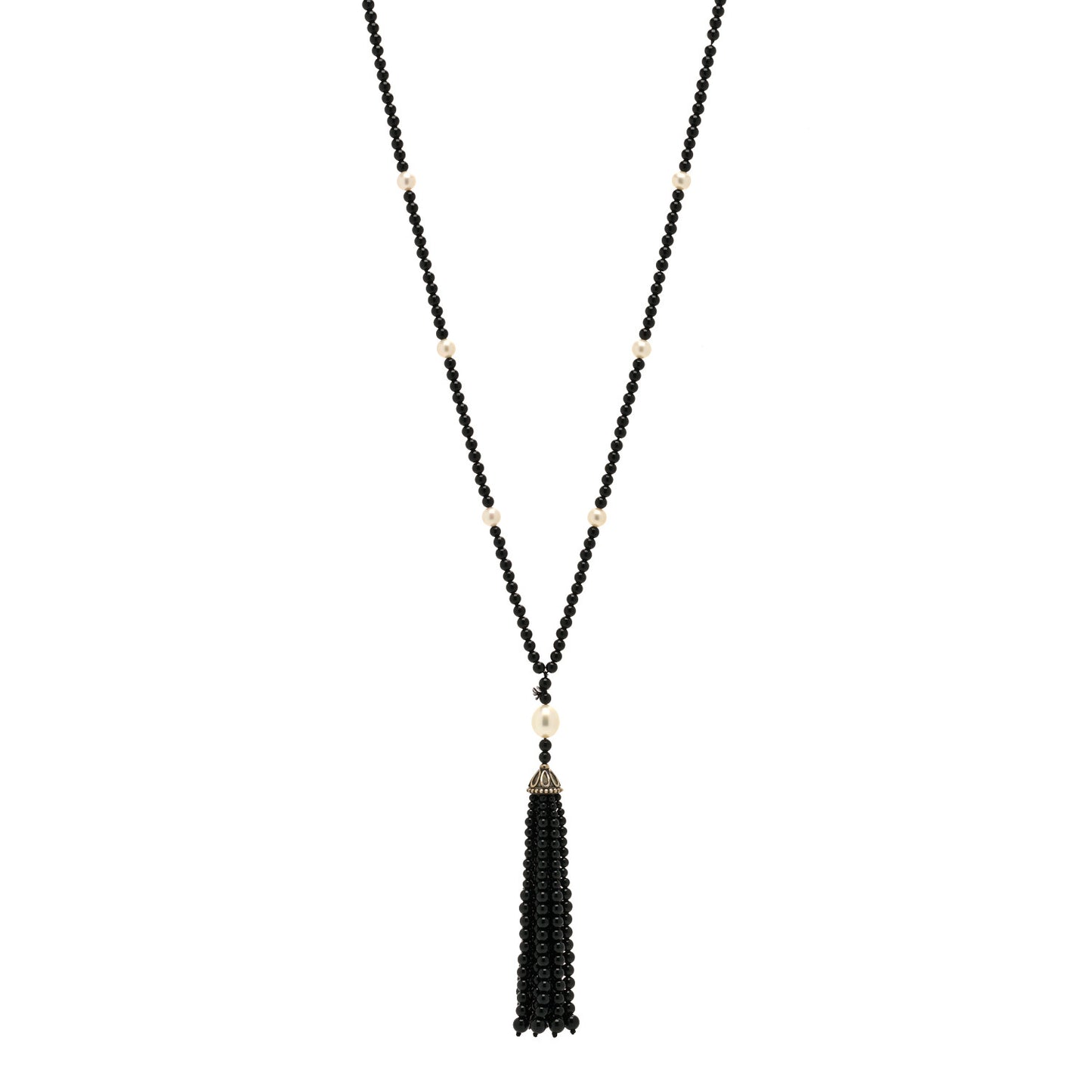 Sterling Silver Black Onyx Freshwater Pearl Ziegfeld Tassel Necklace