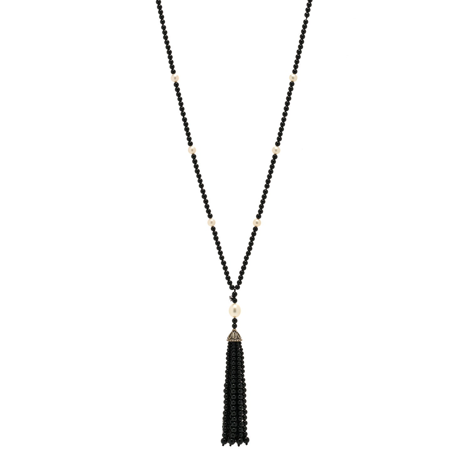 Tiffany Sterling Silver Black Onyx Freshwater Pearl Ziegfeld Tassel Necklace 1 of 3
