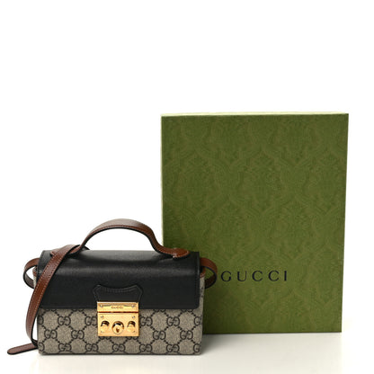 Gucci GG Supreme Monogram Calfskin Mini Padlock Top Handle Shoulder Bag Beige Black Cuir 9 of 9