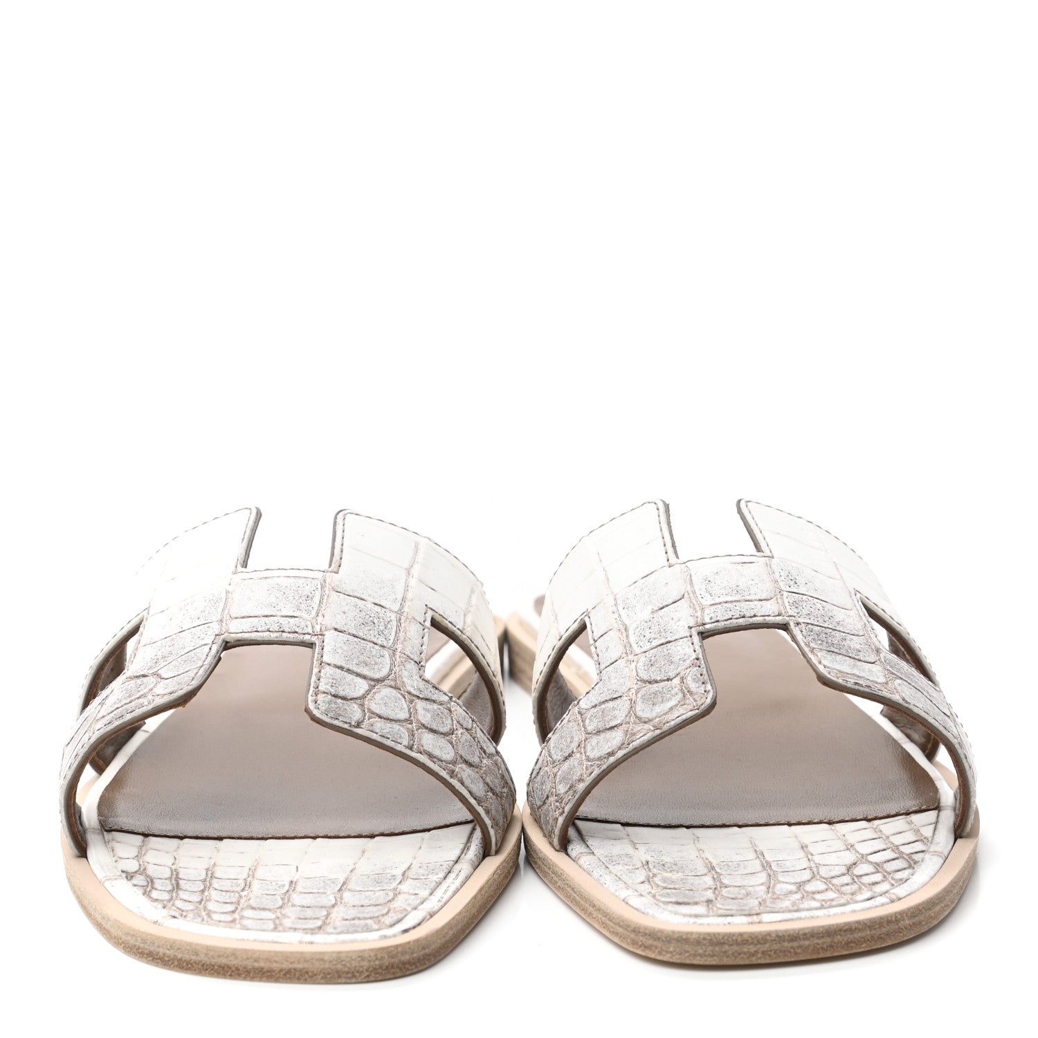 Hermes Matte Niloticus Crocodile Himalaya Oran Sandals 38 Blanc 2 of 8