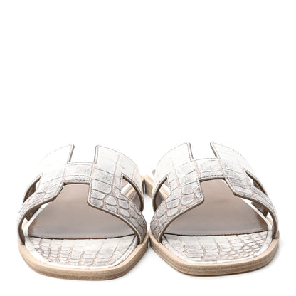 Hermes Matte Niloticus Crocodile Himalaya Oran Sandals 38 Blanc 2 of 8