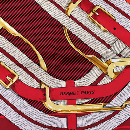 Hermes Silk Mors A Jouets Chemise Scarf 90 Bordeaux Orange Rouge 2 of 3