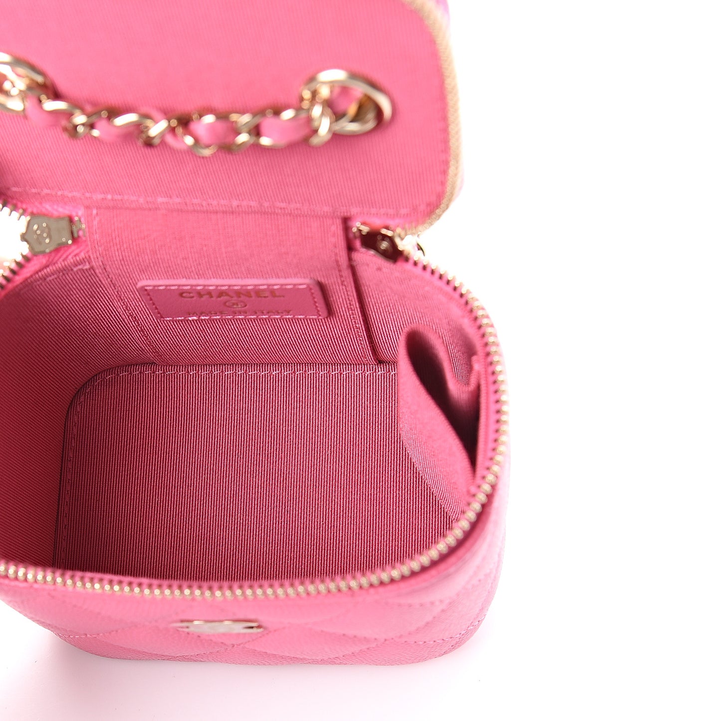 Caviar Quilted Mini Vanity Case With Chain Pink