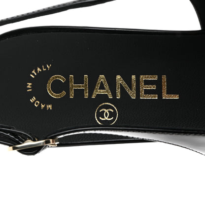 Chanel Patent Calfskin Cap Toe CC Slingback Pumps 37 Black 6 of 9