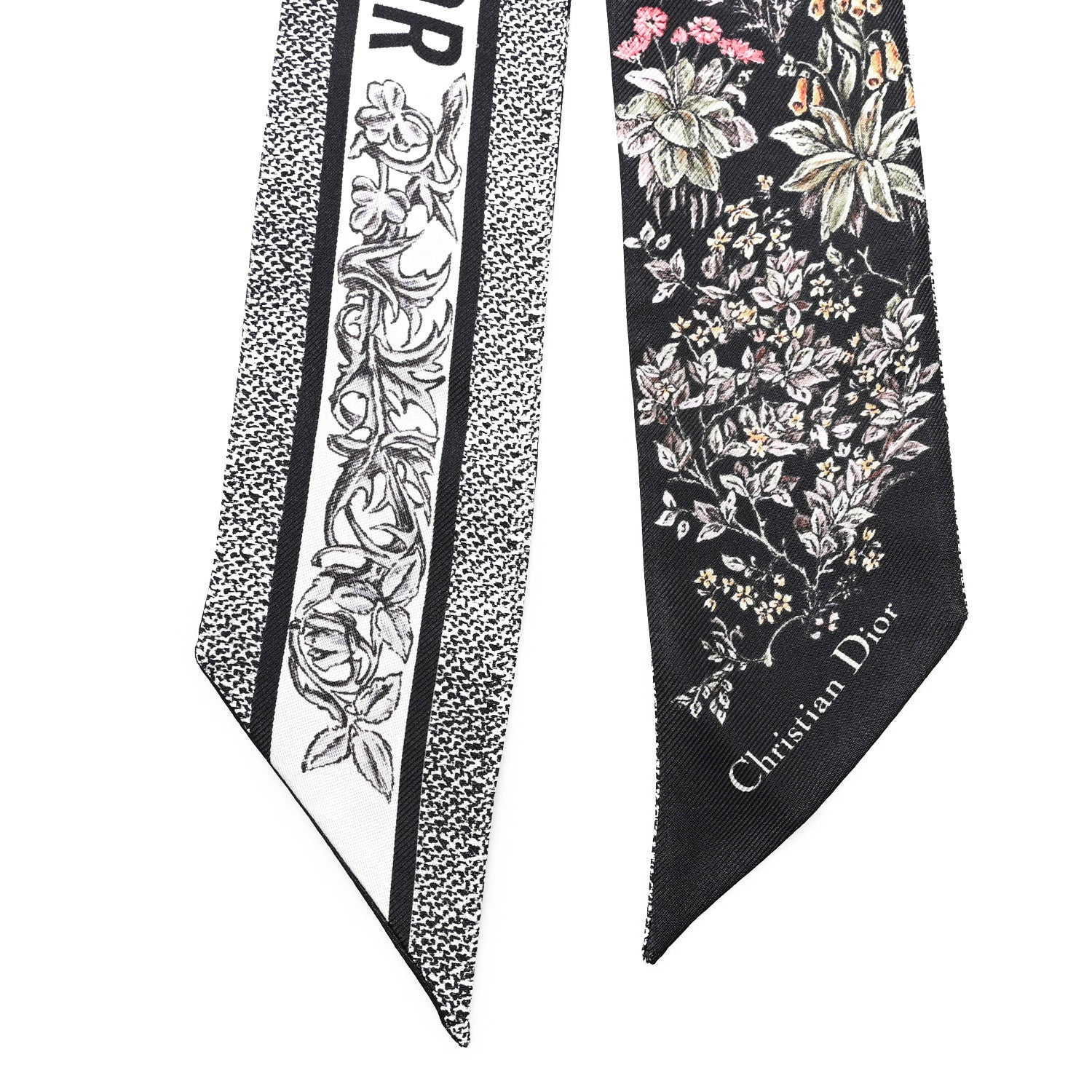 Christian Dior Silk Twill D-Floral Mitzah Scarf Black Multicolor