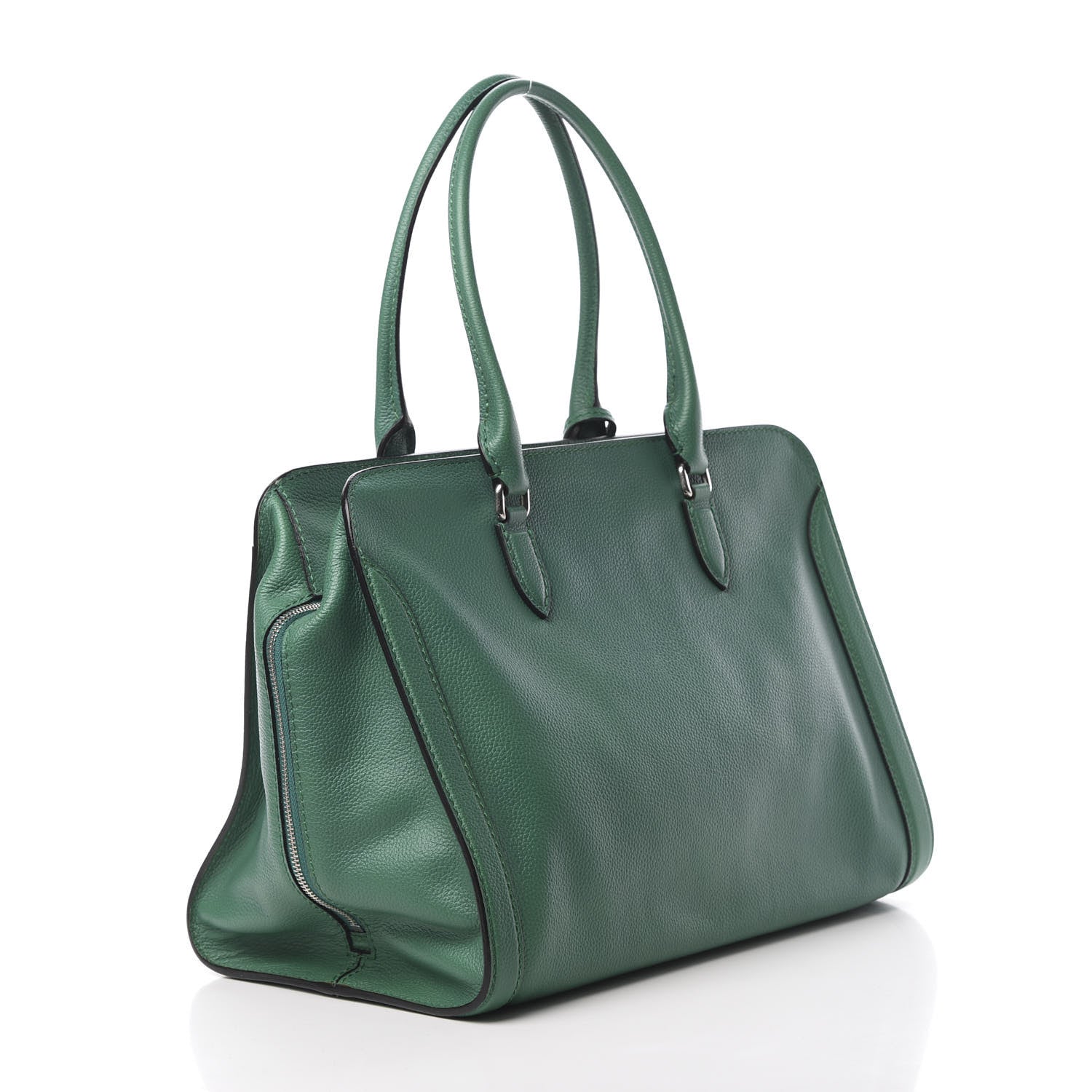 Alexander McQueen Pebbled Calfskin Large Skull Padlock Zip Around Tote Emerald 3 of 11