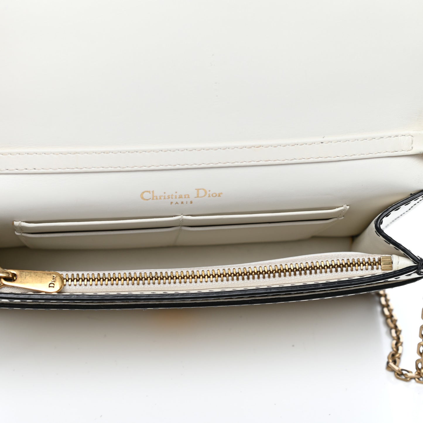 Calfskin J'Adior Wallet on Chain Pouch Off White