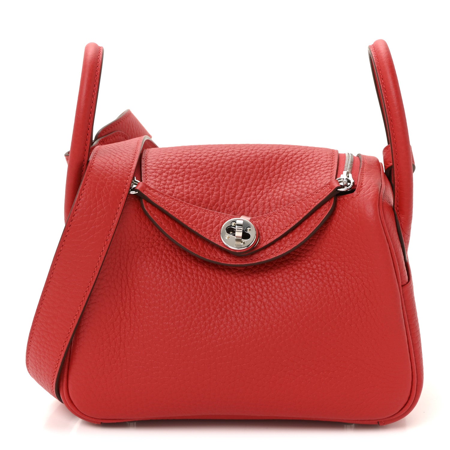 Hermes Taurillon Clemence Mini Lindy 20 Rouge Radieux 1 of 10