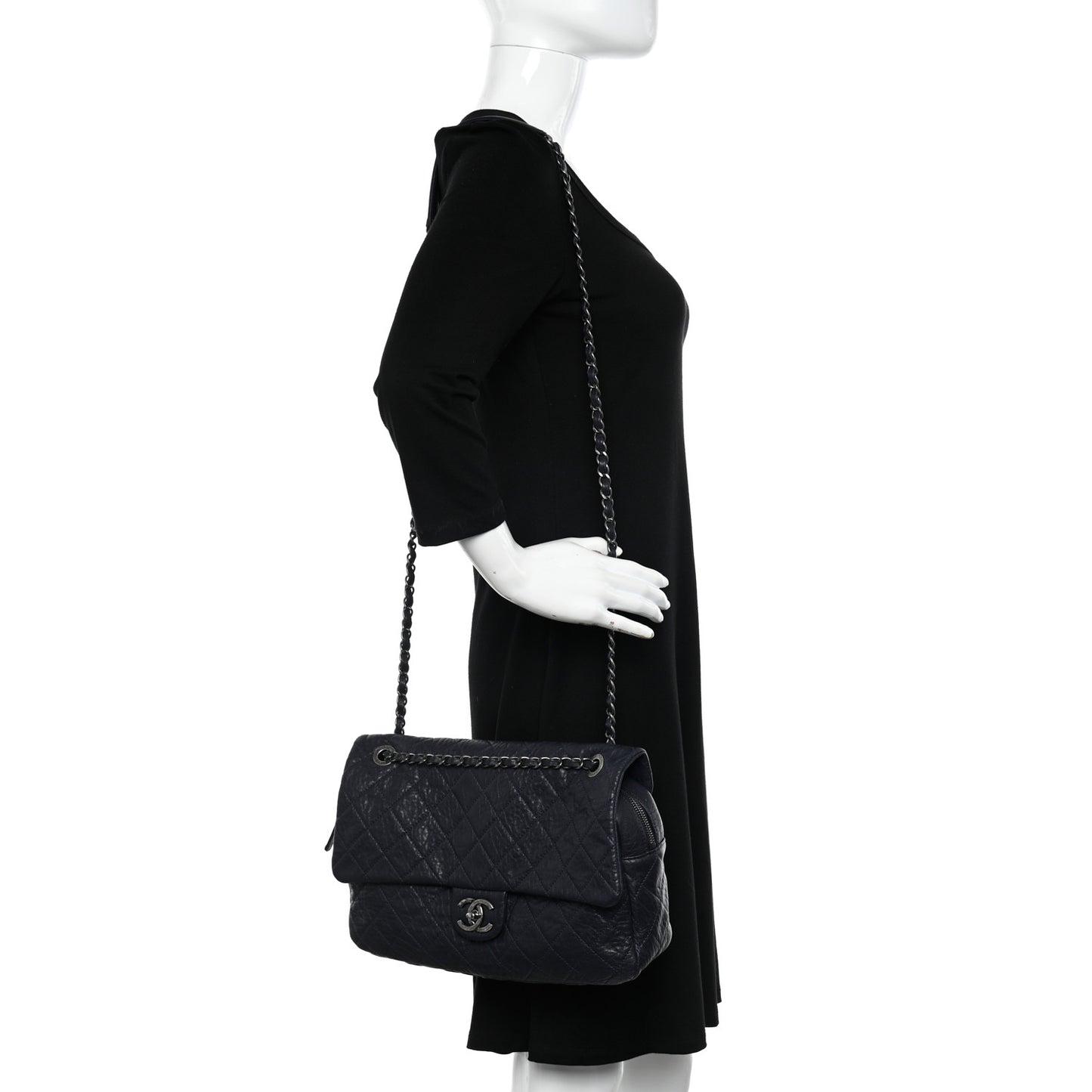 Sheepskin Quilted Jumbo Easy Flap Navy Blue