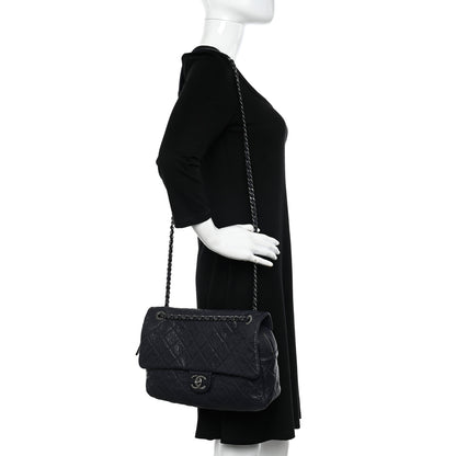 Chanel Sheepskin Quilted Jumbo Easy Flap Navy Blue 2 of 12